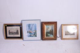 A collection of pictures and prints to include an oil on canvas painting of a pheaseant together