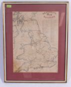 A framed and glazed Bradshaws Railway Map of Britain possibly from 1919,