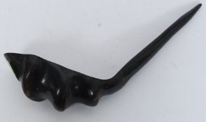 A late 19th century British Colonial  horn ladel with ridged back to the bowl having tapered handle