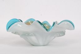 A Murano Ysart style studio glass multi colour bowl with ribbed edge.