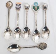 2 unusual vintage teaspoons having bowling balls to the handles together with other enamel set