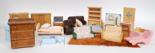A collection of retro dolls house furniture to include many items Chests of drawers,