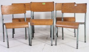 A set of 1950's vintage school childrens metal and bentwood stacking chairs.