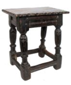 An early English Elizabethan oak joint stool believed, circa 1600.