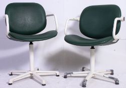 A near pair of mid 20th century Industrial / military / medical / office metal swivel chairs.