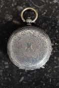 A continental SIlver cased ( stamped 800 ) enamel faced ladies pocket watch,