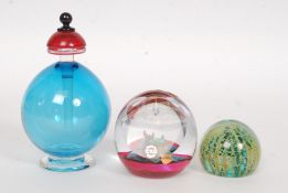 A studio glass perfume bottle and dabber along with a Teign Valley Glass paperweight ( both signed