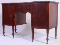An Edwardian mahogany inlaid bow front kneehole writing table desk.