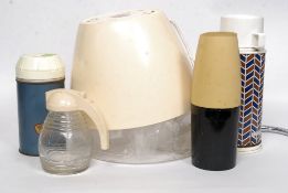A retro boxed Magical Hair dryer along with a selection of vintage Thermos Flasks