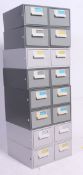 A stack of single unit Bisley Industrial metal filing index cabinets ( see illustration )  each