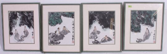 A set of 4 Chinese framed and glazed prints - 4 Seasons,