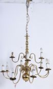 A good large brass antique style 20th century large chandelier.