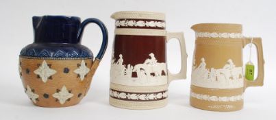 2 Copeland 19th century glazed stoneware water jugs having cameo diorama's to centre.