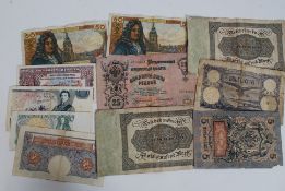 A collection of vintage bank notes to include a Romanian 20 Doue Deci Lei ( 1927 ) together with 2