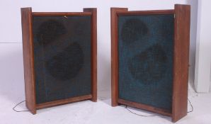 A  rare pair of 1960's / 1970's retro Goodmans Planax 3 teak and fabric upholstered speakers.