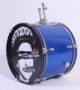 A Bass Drum having Sex Pistols front sticker - The Drum previously owned by Sex Pistols tribute act.
