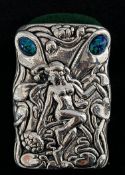 A 20th century white metal (stamped 925 for silver ) art nouveau style pincushion inset with opals.