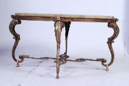 A vintage 1950's green onyx / marble and gilt metal rococo coffee table of rococo form with shaped