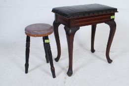 An Edwardian inlaid mahogany stool raised on cabriole legs with inlaid borders to the frieze having