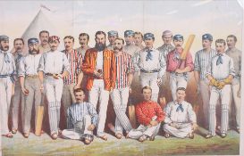 A Famous English Cricketers 1880 colour lithograph ( William & Grover Lithos Nottingham ) print