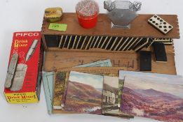 A good lot to include a set of bone and ebony dominoes, salt and pepper cruet set,