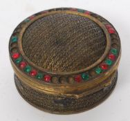 An 18th century filigree and stone set gilt metal snuff patch box with mirror to inset lid being