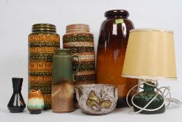 A collection of West German Pottery to include large floor bases,