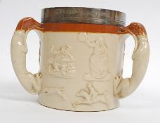 A 19th century large stoneware twin handled jug with decorative hunting scenes,