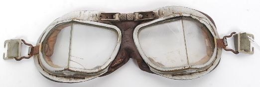 A pair of vintage split screen motorcycle - aviators glasses having original leather surround
