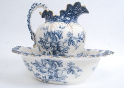 A 19th century large blue and white ceramic jug and bowl set by Keeling & Co - Late Myers.