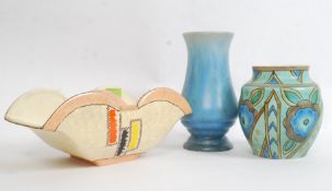 A 1930's Art Deco ceramic large basket by Ditmar Urbach together with 2 items of Wadeheath one