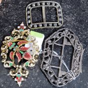 A good 19th century large silver ( tested ) ladies belt buckle being fret worked with scrolls etc