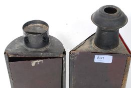 2 vintage Industrial mid 20th century railway lamps - lanterns one having the original burners.