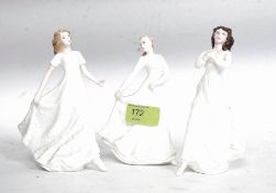 Three Royal Doulton fogures from the Sentiments collection to include Happy Anniversary,