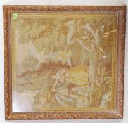 A 19th century framed and glazed needlepoint / sampler depicting lady and gent in country scene.