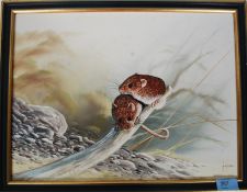 MIKE NANCE Oil on canvas titled ' Field Mice ' framed signed to corner