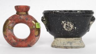 A Georgian terracotta stoneware small urn, with original black glaze,