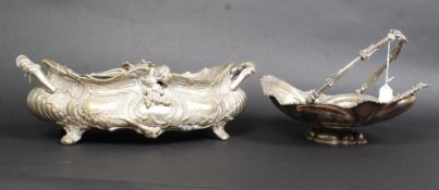 A stunning silver plate ( on brass ) Victorian centre piece dish / bowl of rococo form being raised