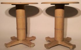 A pair ( 2 of ) beechwood limed faux bamboo style contemporary cafe bar bistro tables.