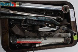 A good selection of vintage classic car and motorcycle tools to include wrenches, spanners etc.