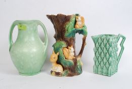 A Hornsea Squirrel Jug in the form of a tree along with a further two Art Deco jugs both stamped to