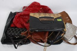 A vintage 20th century ladies leather and snakeskin clutch bag purse together with other 20th
