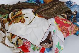 A large quantity of vintage ladies silk scarves.