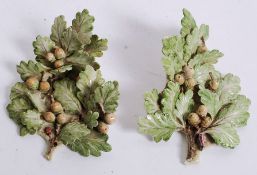 A pair of early 20th century continental majolica style leaf pattern ceramics.