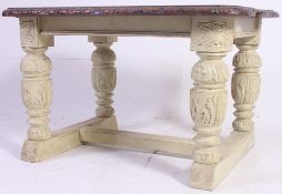 An early 20th century Jacobean revival solid oak country scrub top refectory dining table.
