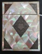 A silver and mother of pearl checkered ladies Victorian Aide de Memoir case with lined interior (