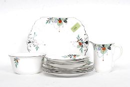 A 1930's Art Deco chintz pattern Shelley china part tea service comprising sugar bowl, creamer,