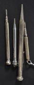 A collection of silver plated propelling pencils to include blue glass stone set example ( 4 total