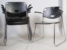 A set of 6 retro Italian Talin Kinetics chrome and plastic stacking chairs inset to the back seats