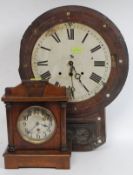 A vintage 8 day mantel clock with silvered dial together with a Victorian drop dial wall clock